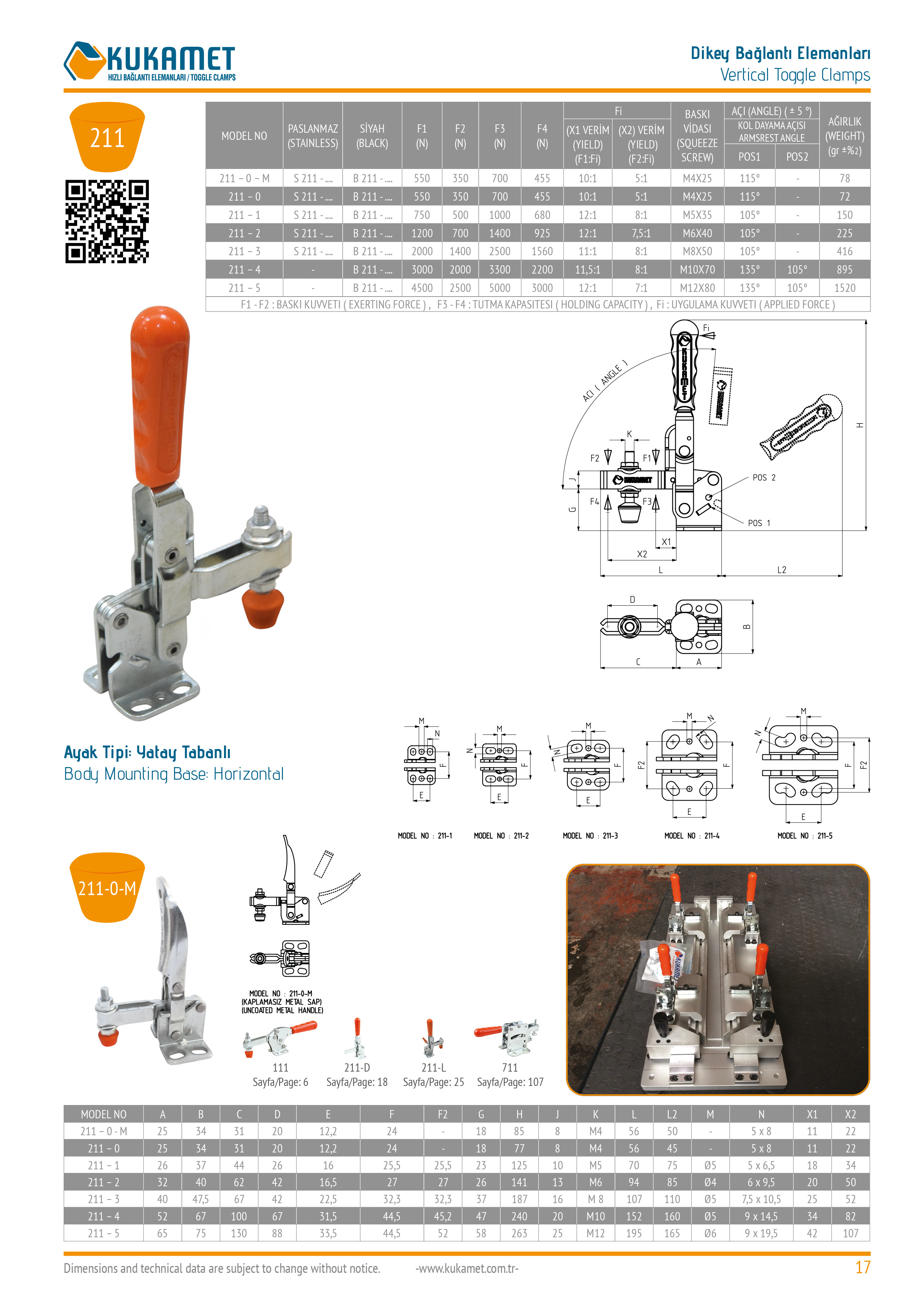 211 Yatay Tabanlı Dikey Toggle Clamp Kukamet